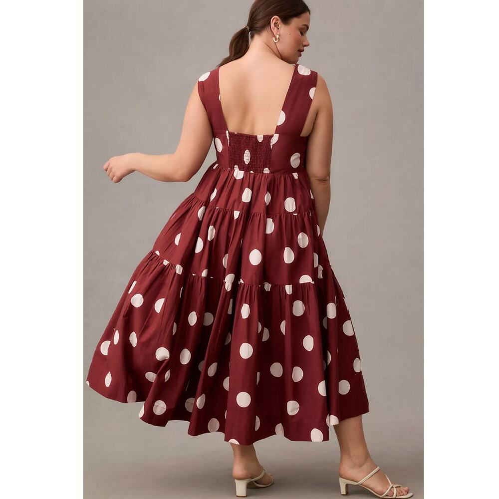 Anthropologie Helena Square-Neck Babydoll Dress Polka Dot Brown White Medium - Picture 6 of 7